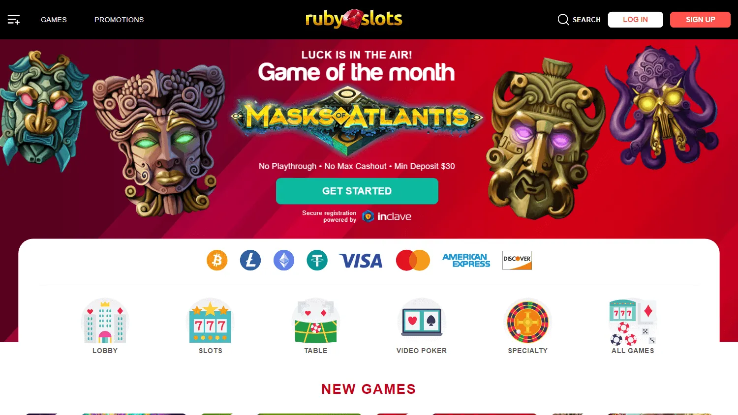 Ruby Slots Casino desktop games lobby