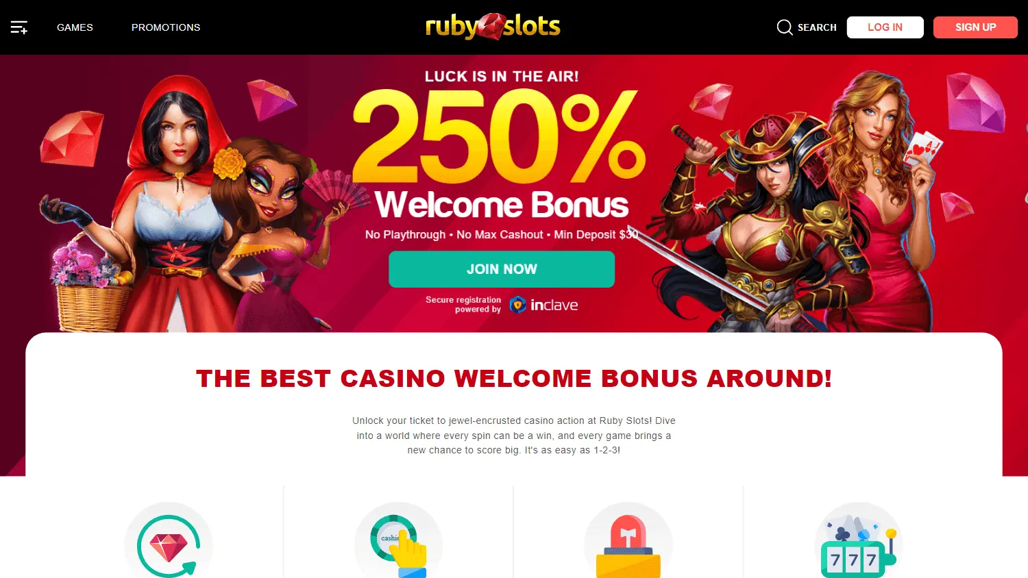 Ruby Slots Casino desktop promotions area