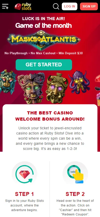 Ruby Slots Casino mobile promotions area