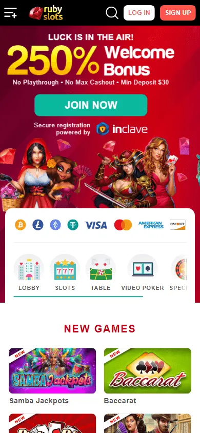 Ruby Slots Casino mobile games lobby